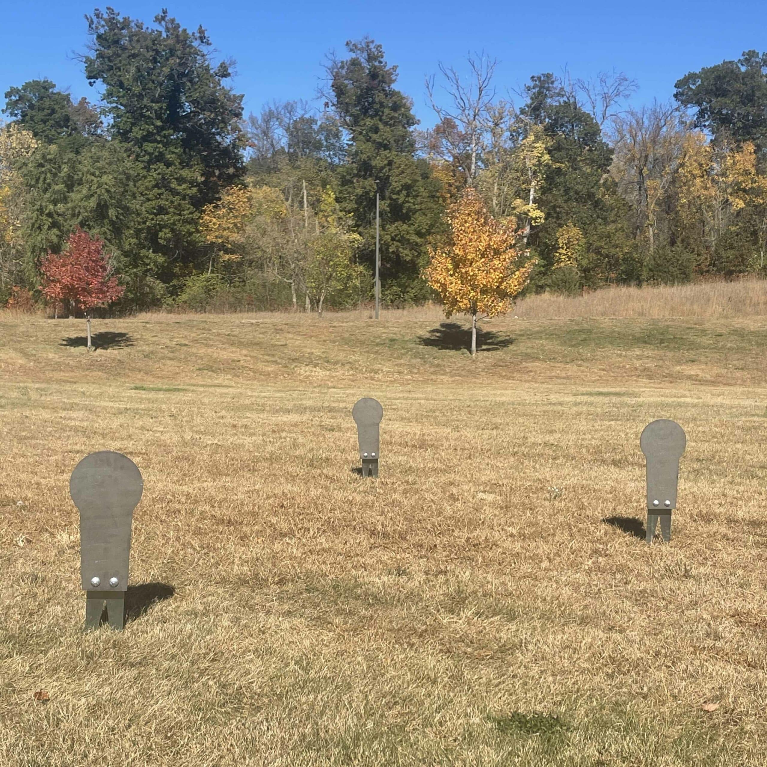 3 steel popper targets outside