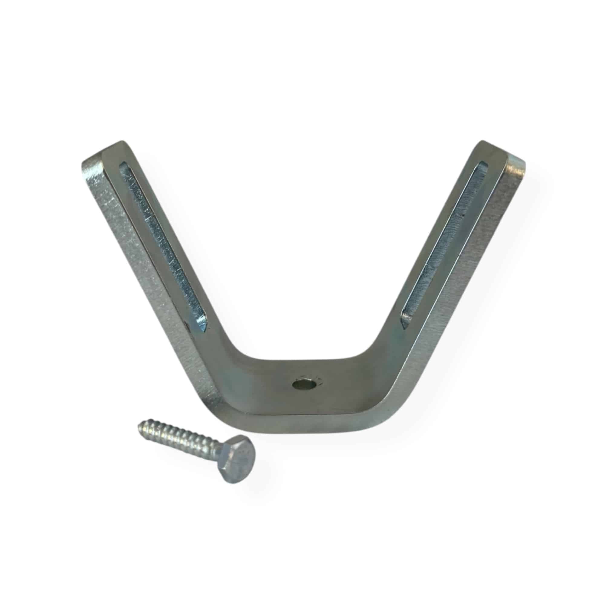 Close-up of a single AR500 Clay Pigeon Bracket showing precision-cut steel and mounting screw